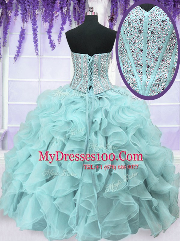 Ball Gowns Sweet 16 Quinceanera Dress Light Blue Sweetheart Organza Sleeveless Floor Length Lace Up