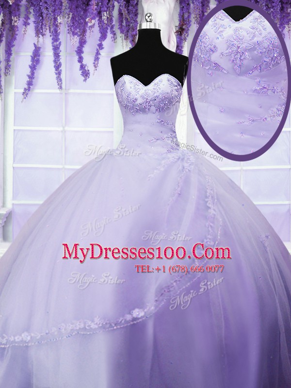 Sweetheart Sleeveless Lace Up 15 Quinceanera Dress Lavender Tulle