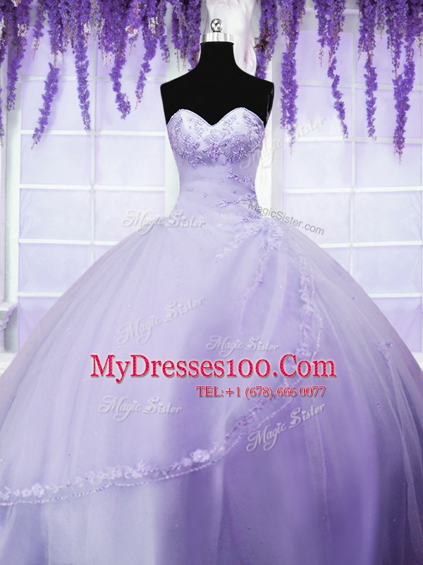 Sweetheart Sleeveless Lace Up 15 Quinceanera Dress Lavender Tulle