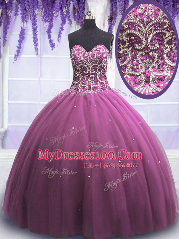 Delicate Lilac Sleeveless Tulle Lace Up Quinceanera Dress for Military Ball and Sweet 16 and Quinceanera
