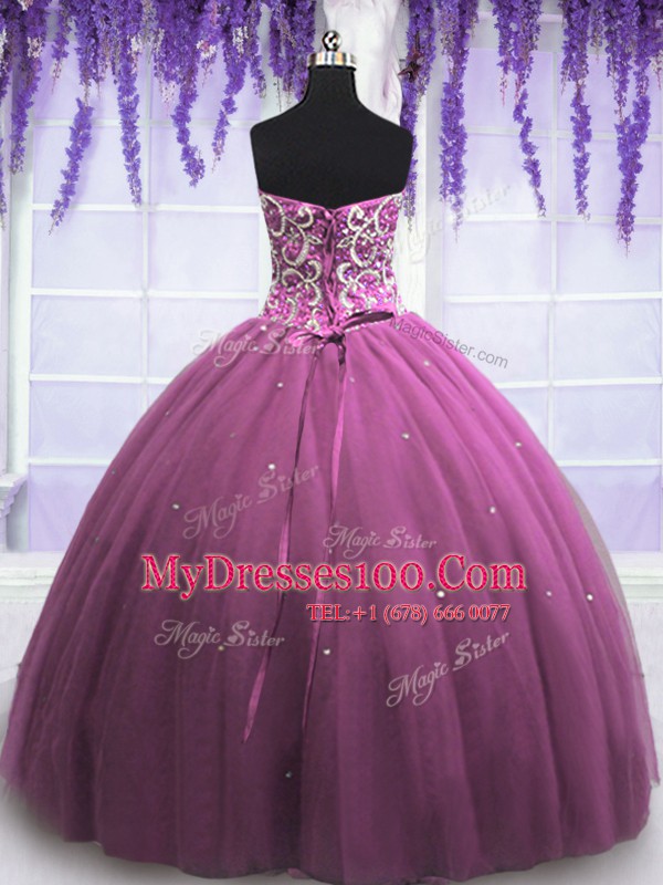 Delicate Lilac Sleeveless Tulle Lace Up Quinceanera Dress for Military Ball and Sweet 16 and Quinceanera