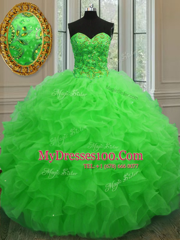 Fabulous Sweetheart Sleeveless 15 Quinceanera Dress Floor Length Beading and Ruffles Organza