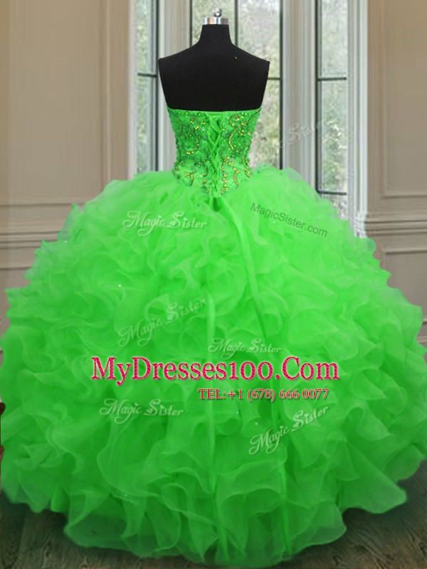 Fabulous Sweetheart Sleeveless 15 Quinceanera Dress Floor Length Beading and Ruffles Organza