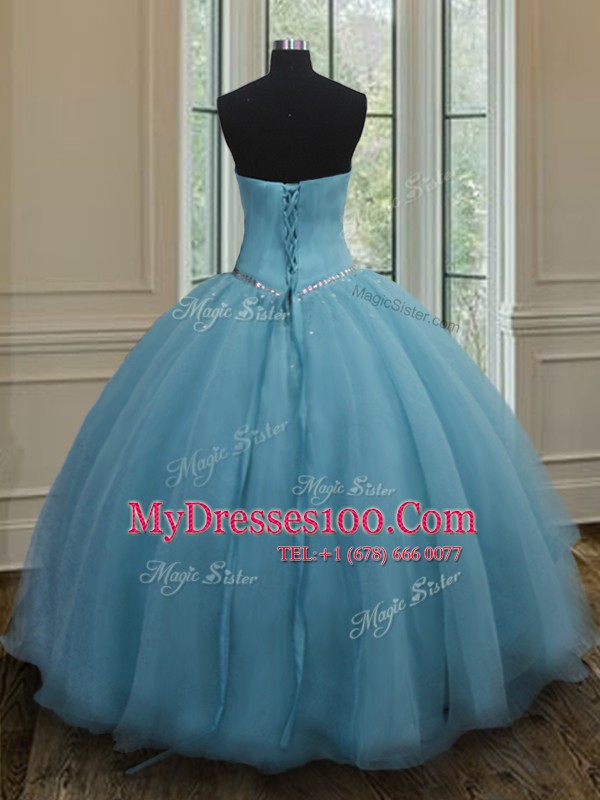 Exceptional Floor Length Baby Blue Quinceanera Gowns Sweetheart Sleeveless Lace Up