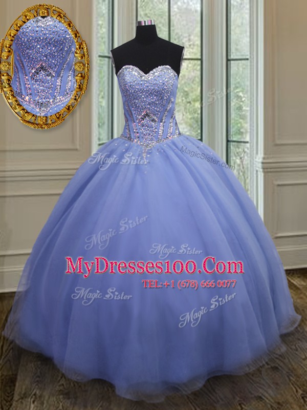 Glorious Sweetheart Sleeveless Quinceanera Dresses Floor Length Beading Lavender Organza