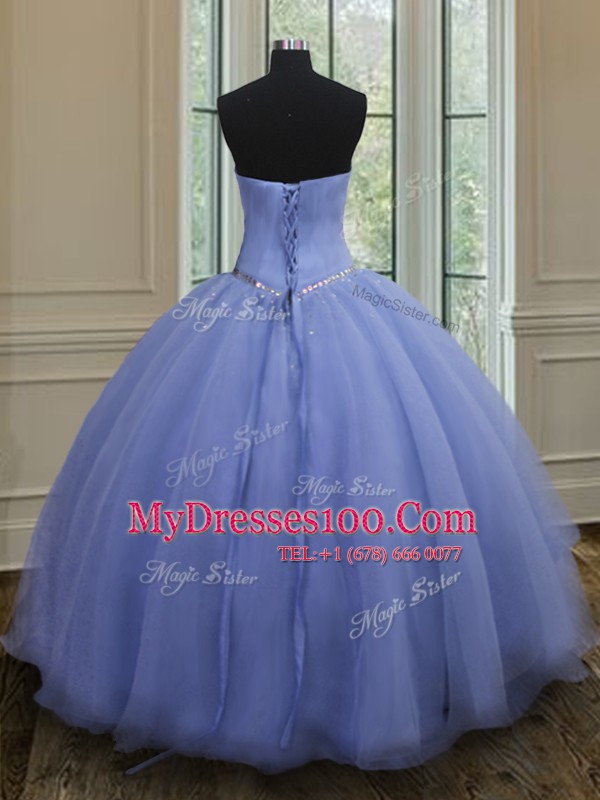 Glorious Sweetheart Sleeveless Quinceanera Dresses Floor Length Beading Lavender Organza