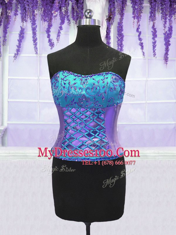 Traditional Four Piece Strapless Sleeveless Organza Quinceanera Dress Embroidery and Ruffles Lace Up