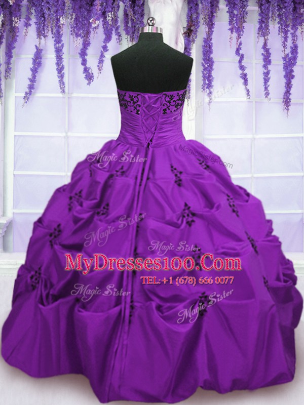 Fashion Taffeta Sleeveless Floor Length Sweet 16 Dress and Embroidery and Pick Ups