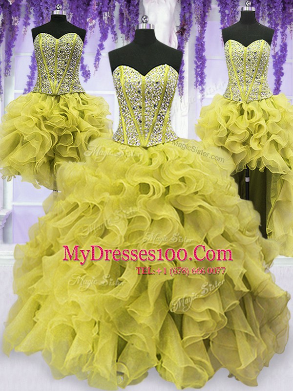 Amazing Four Piece Organza Sleeveless Floor Length Sweet 16 Dress and Beading and Ruffles