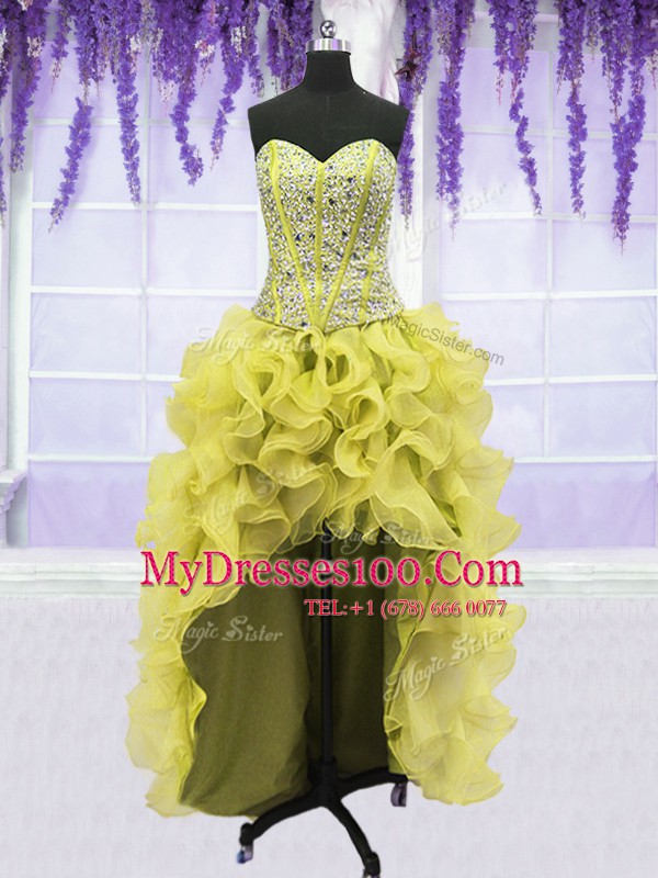 Amazing Four Piece Organza Sleeveless Floor Length Sweet 16 Dress and Beading and Ruffles