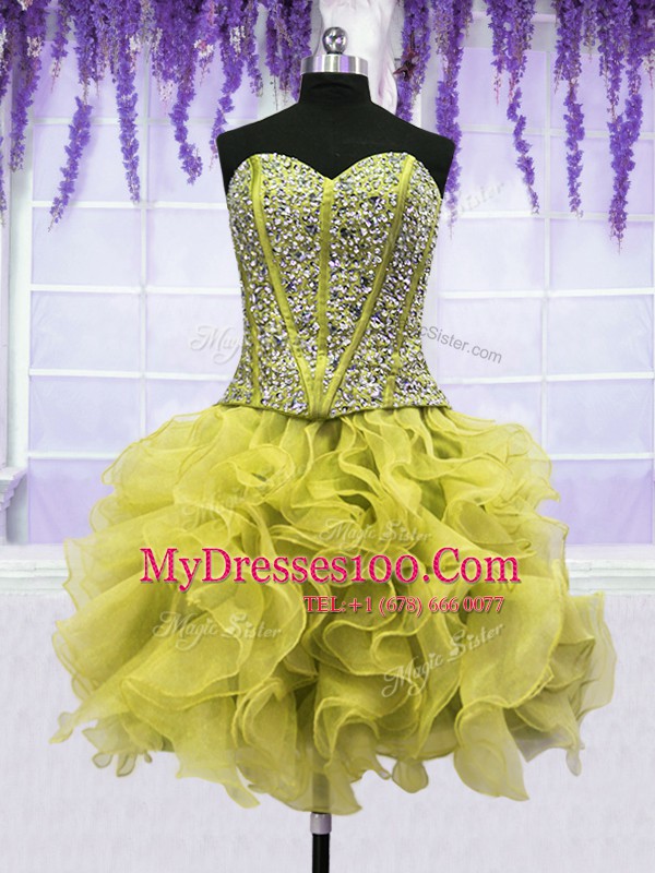 Amazing Four Piece Organza Sleeveless Floor Length Sweet 16 Dress and Beading and Ruffles
