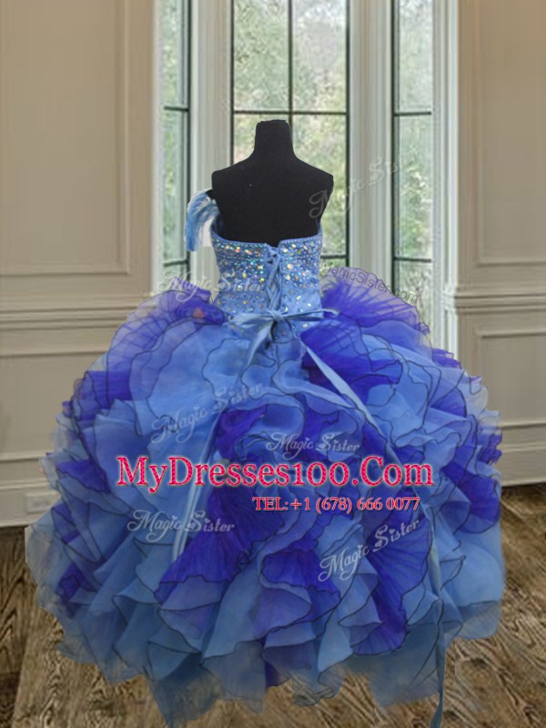 Multi-color Organza Lace Up Strapless Sleeveless Floor Length Sweet 16 Quinceanera Dress Beading and Ruffles