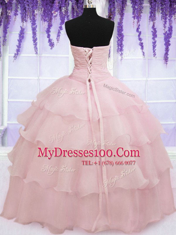 Organza Sweetheart Sleeveless Lace Up Ruffled Layers Sweet 16 Dress in Baby Pink