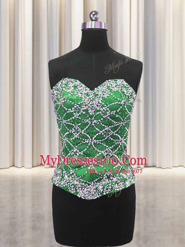 Three Piece Sequins Green Sleeveless Tulle Lace Up Quinceanera Gowns for Military Ball and Sweet 16 and Quinceanera