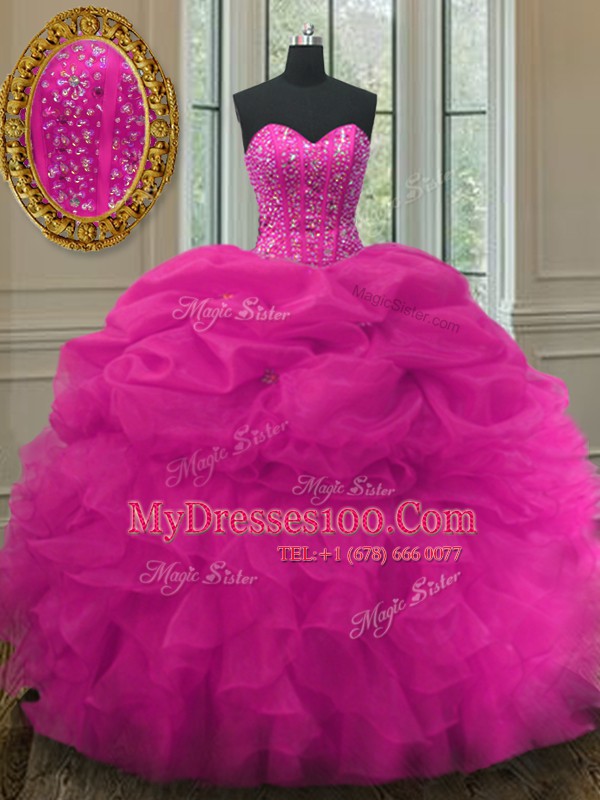 Pretty Sweetheart Sleeveless Organza 15 Quinceanera Dress Beading and Ruffles and Pick Ups Lace Up