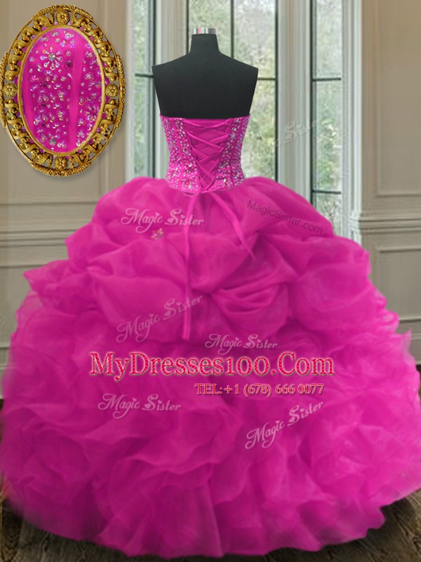 Pretty Sweetheart Sleeveless Organza 15 Quinceanera Dress Beading and Ruffles and Pick Ups Lace Up