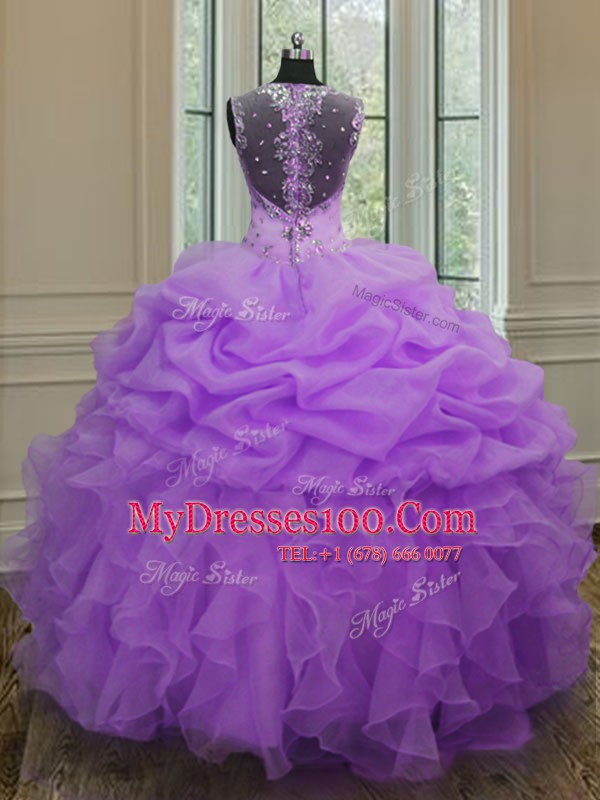 Straps Floor Length Ball Gowns Sleeveless Lavender Quinceanera Gowns Zipper