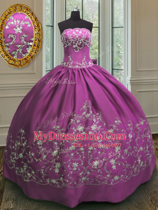 Amazing Fuchsia Lace Up Quinceanera Dresses Embroidery Sleeveless Floor Length