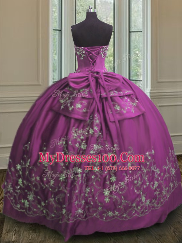 Amazing Fuchsia Lace Up Quinceanera Dresses Embroidery Sleeveless Floor Length