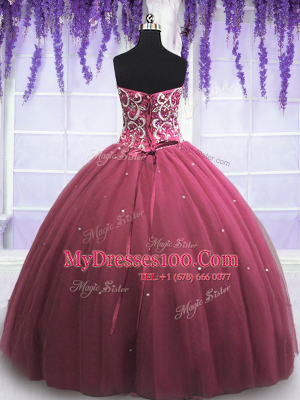 Modest Tulle Sleeveless Floor Length Quinceanera Dress and Beading and Appliques