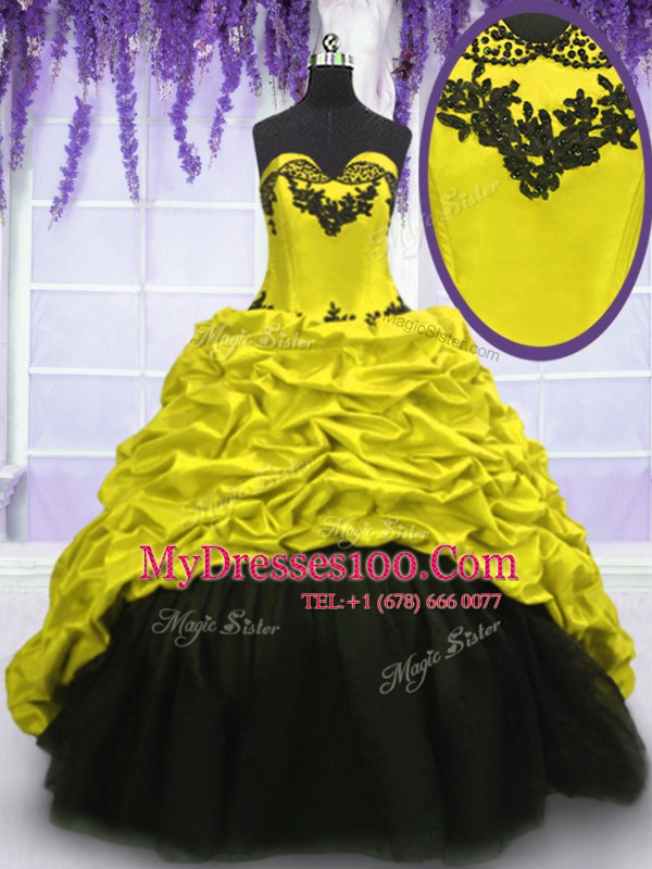 Taffeta Sweetheart Sleeveless Sweep Train Lace Up Appliques and Pick Ups Quinceanera Dresses in Multi-color
