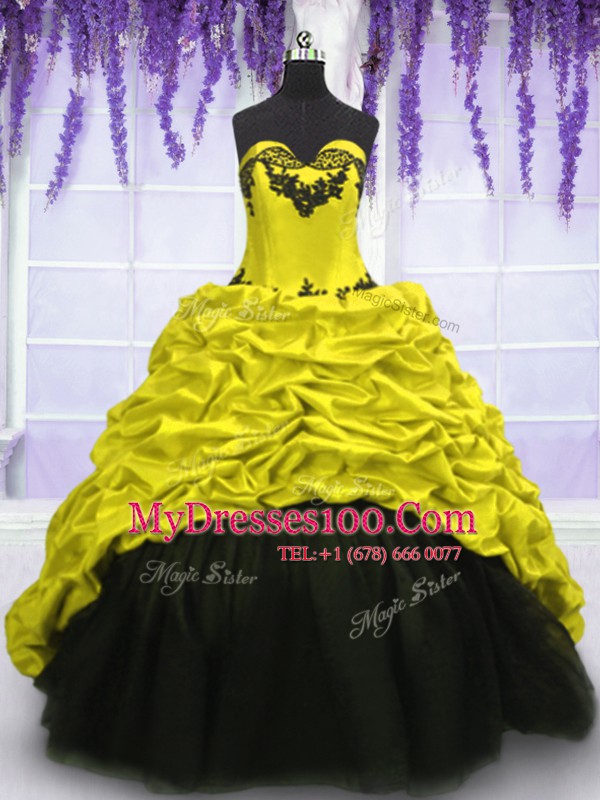Taffeta Sweetheart Sleeveless Sweep Train Lace Up Appliques and Pick Ups Quinceanera Dresses in Multi-color