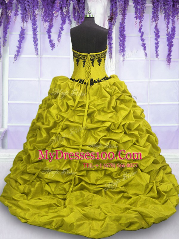 Taffeta Sweetheart Sleeveless Sweep Train Lace Up Appliques and Pick Ups Quinceanera Dresses in Multi-color