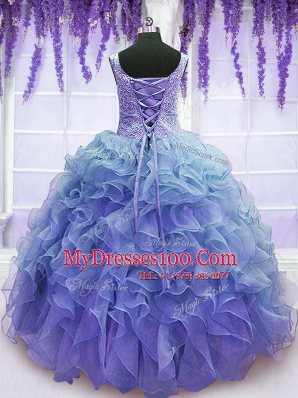 Flare V-neck Sleeveless Lace Up Quinceanera Dress Purple Organza