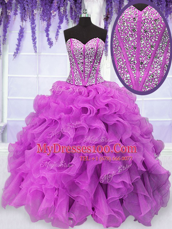Sleeveless Beading and Ruffles Lace Up Quinceanera Gowns