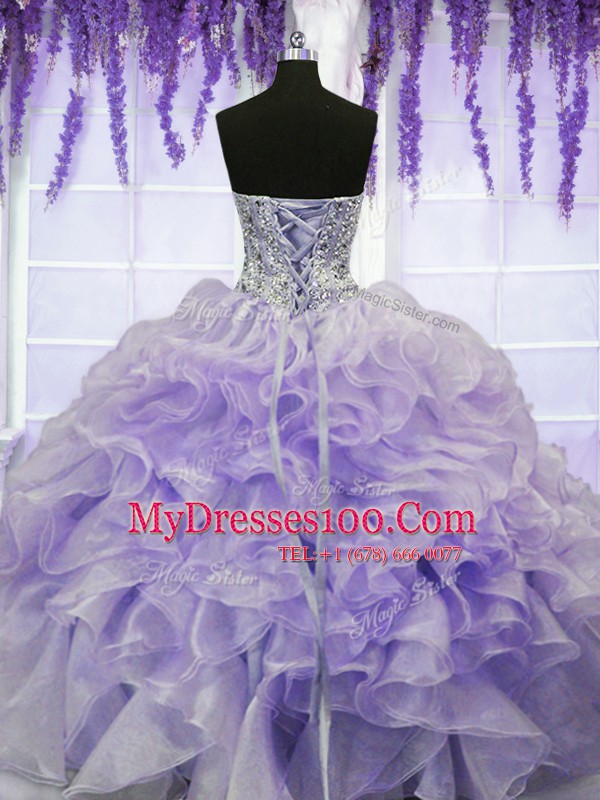 Lavender Sweetheart Neckline Beading and Ruffles Vestidos de Quinceanera Sleeveless Lace Up