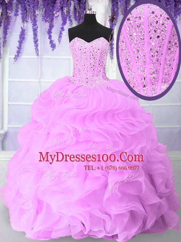 Sleeveless Beading and Ruffles Lace Up Sweet 16 Dress