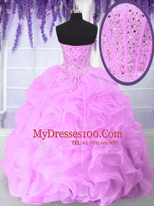 Sleeveless Beading and Ruffles Lace Up Sweet 16 Dress