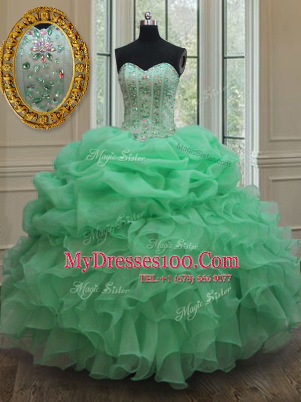 Sleeveless Beading and Ruffles and Pick Ups Lace Up Quinceanera Dress