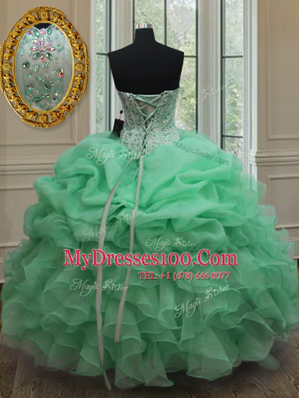 Sleeveless Beading and Ruffles and Pick Ups Lace Up Quinceanera Dress
