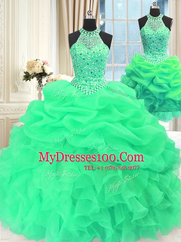Three Piece Sleeveless Beading and Pick Ups Lace Up Quinceanera Dress