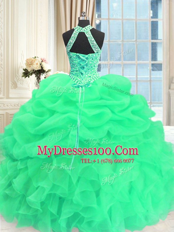 Three Piece Sleeveless Beading and Pick Ups Lace Up Quinceanera Dress