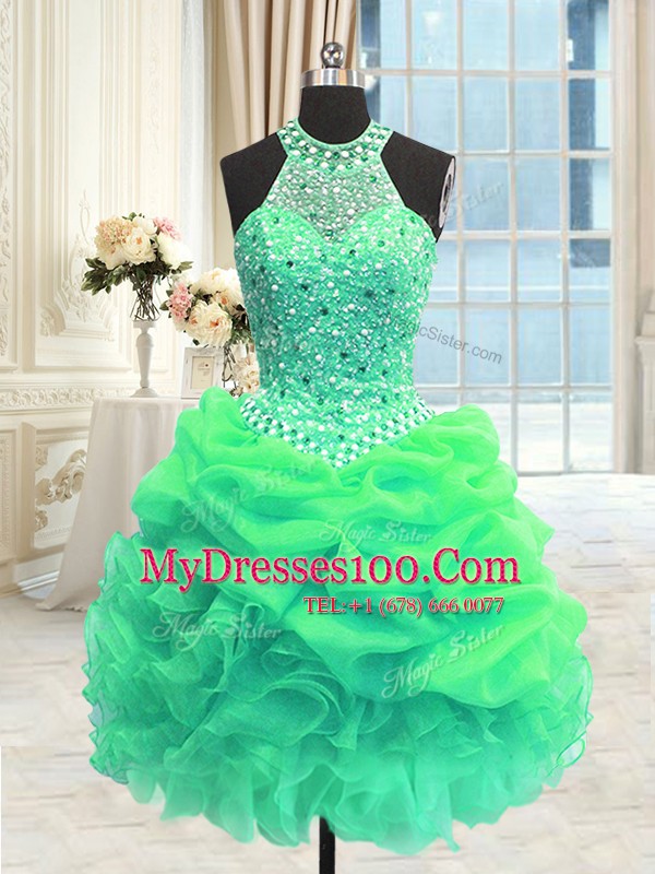 Three Piece Sleeveless Beading and Pick Ups Lace Up Quinceanera Dress