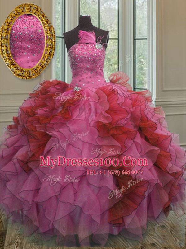 Ideal Sleeveless Beading and Ruffles Lace Up Sweet 16 Dresses