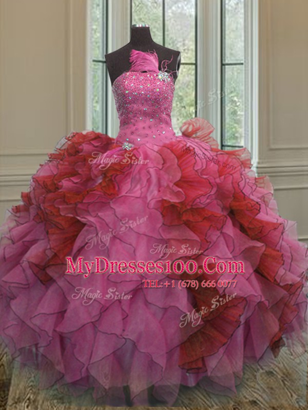 Ideal Sleeveless Beading and Ruffles Lace Up Sweet 16 Dresses