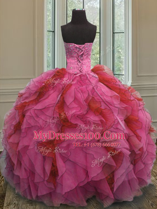 Ideal Sleeveless Beading and Ruffles Lace Up Sweet 16 Dresses