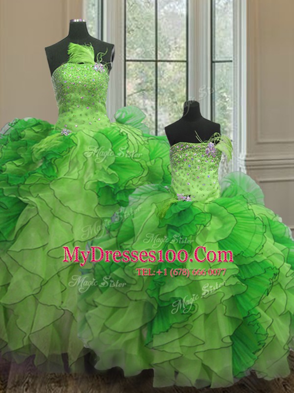 Strapless Sleeveless Lace Up Ball Gown Prom Dress Multi-color Organza