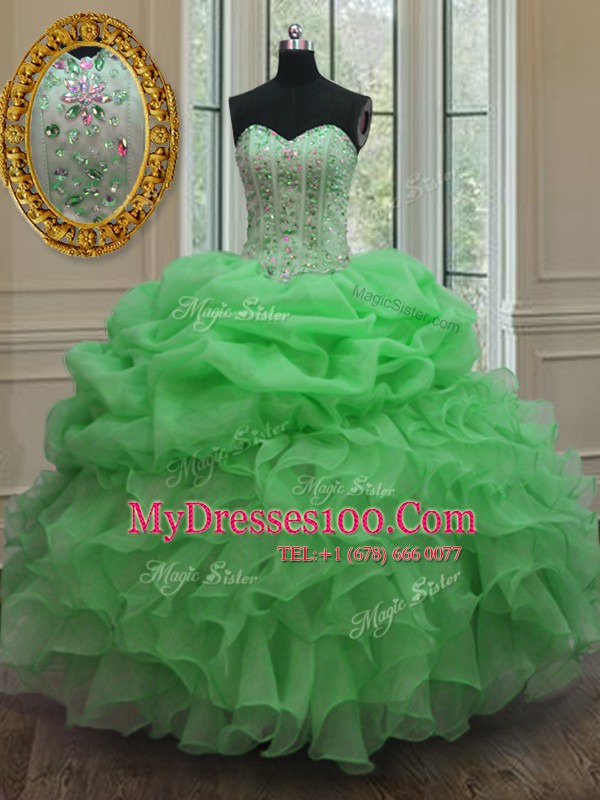 Pick Ups Sleeveless Organza Lace Up Sweet 16 Dresses for Military Ball and Sweet 16 and Quinceanera