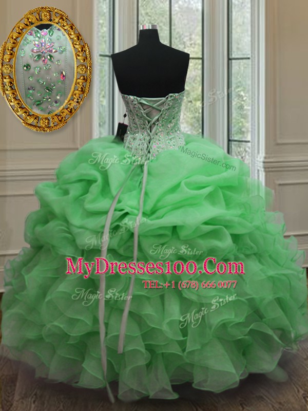 Pick Ups Sleeveless Organza Lace Up Sweet 16 Dresses for Military Ball and Sweet 16 and Quinceanera