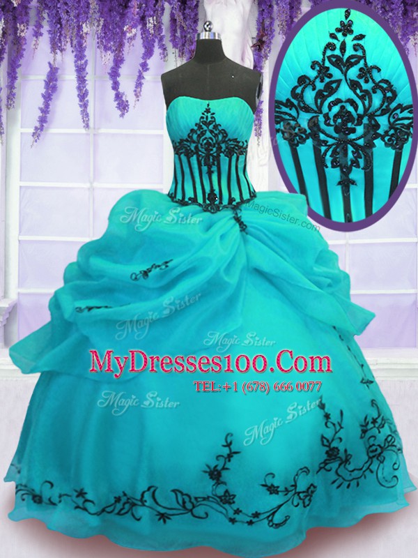 Glorious Floor Length Ball Gowns Sleeveless Turquoise 15 Quinceanera Dress Lace Up