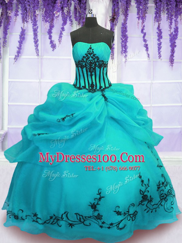 Glorious Floor Length Ball Gowns Sleeveless Turquoise 15 Quinceanera Dress Lace Up
