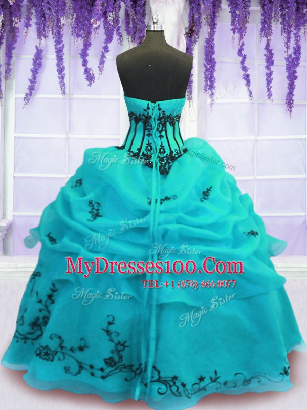 Glorious Floor Length Ball Gowns Sleeveless Turquoise 15 Quinceanera Dress Lace Up