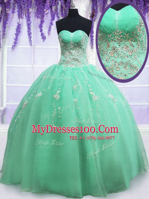 Elegant Floor Length Apple Green Sweet 16 Dress Sweetheart Sleeveless Zipper