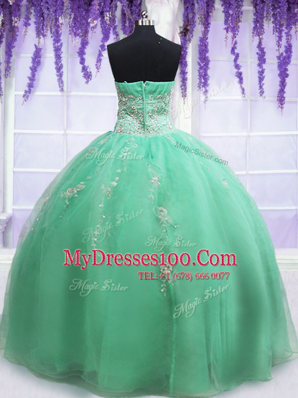 Elegant Floor Length Apple Green Sweet 16 Dress Sweetheart Sleeveless Zipper