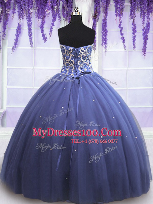On Sale Floor Length Purple 15 Quinceanera Dress Tulle Sleeveless Beading