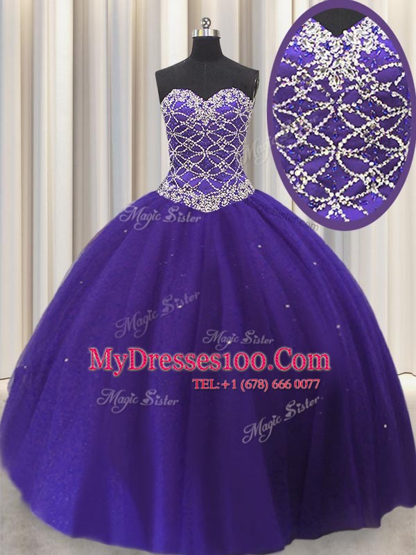 Purple Quinceanera Gowns Military Ball and Sweet 16 and Quinceanera and For with Beading and Sequins Sweetheart Sleeveless Lace Up